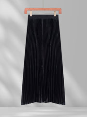 Pleated Maxi Skirt High Waist Casual Solid Color