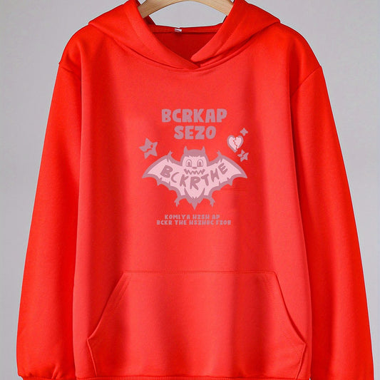 Cartoon Bat Graphic Hoodies Girls Comfy Hooded Sweatshirt