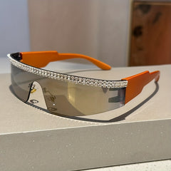 Y2K Rhinestone One-piece Sunglasses Punk Futuristic Mirror Lens UV400