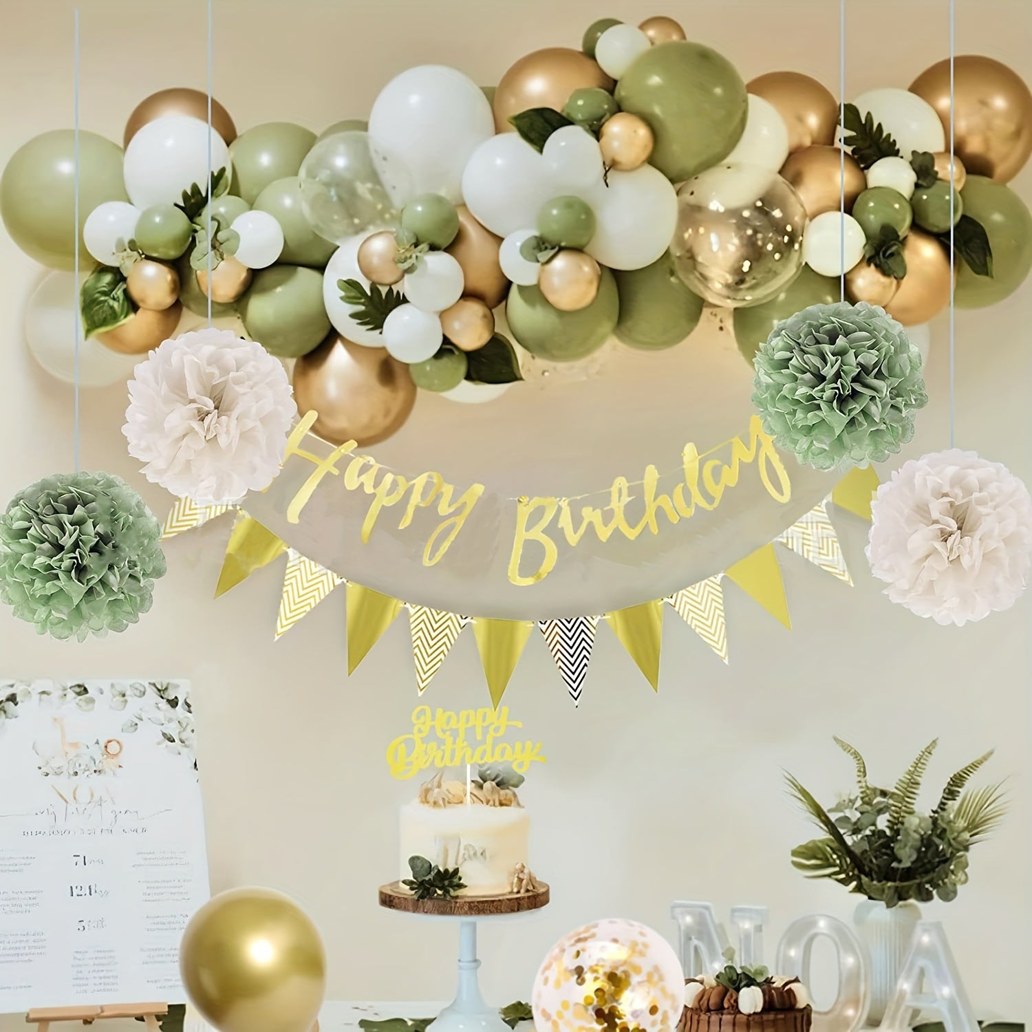 Happy Birthday Balloon Arch Garland Green Golden Confetti Latex Aluminum Foil St