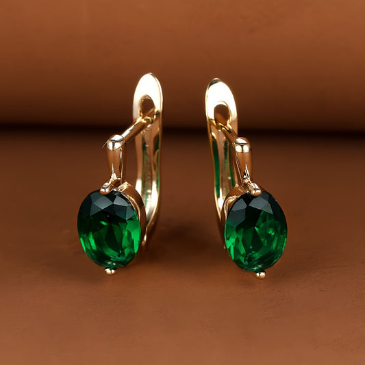 Golden Hoop Earrings with Red Green Aqua Stones
