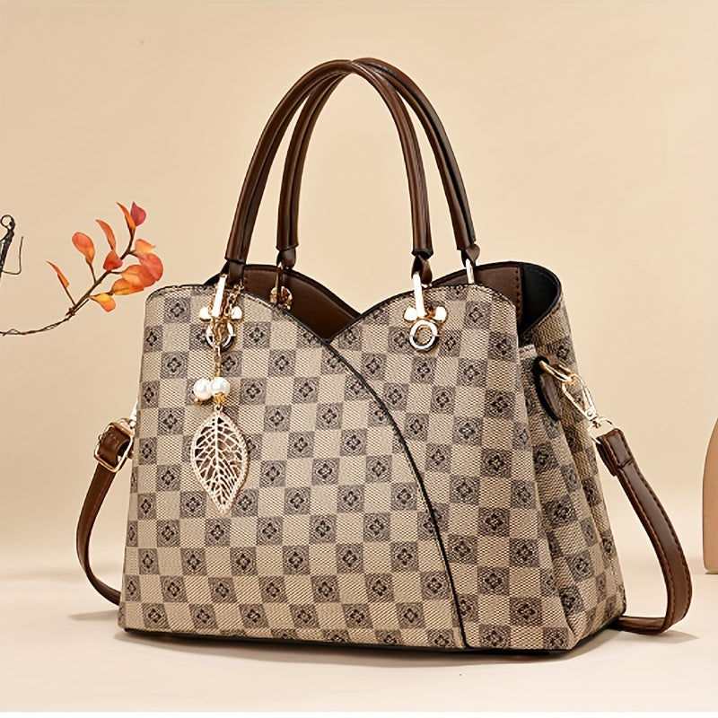 Plaid Printed Handbag For Women Matching Satchel Purse Retro Crossbody Bag