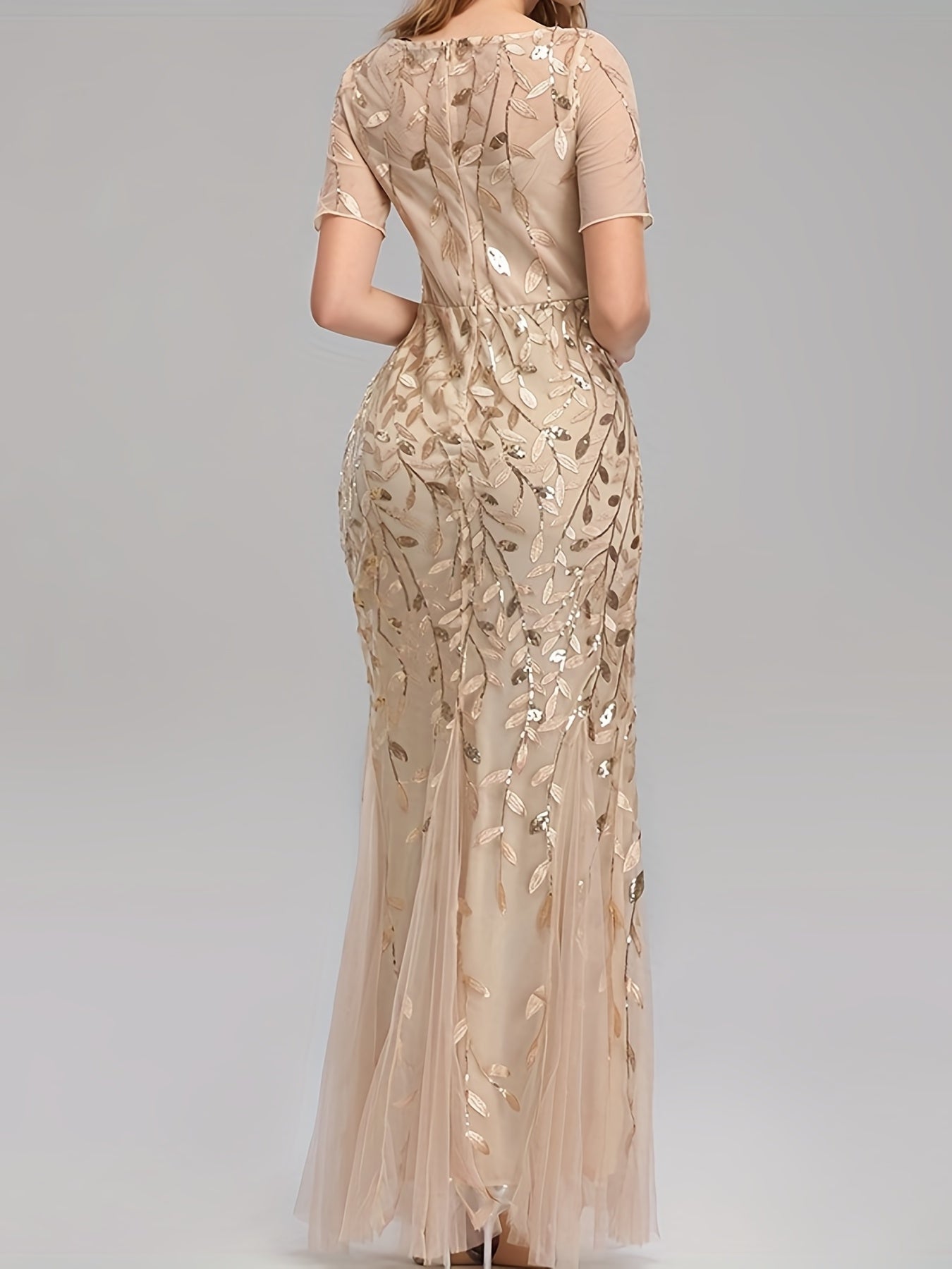 Sequined Mesh Pleated Maxi Dress for Party