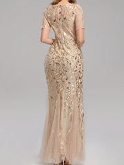 Sequined Mesh Pleated Maxi Dress for Party