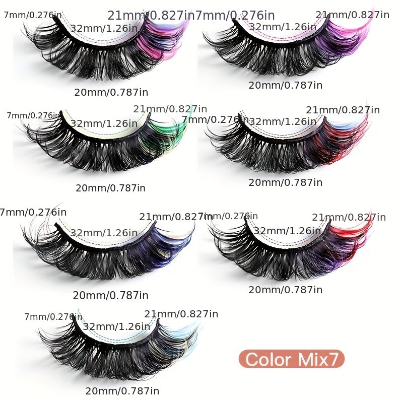 7 Pairs Colored Faux Mink False Eyelashes - Fluffy Volume Curly Lashes