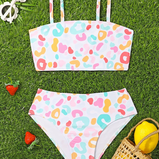 Leopard Print 2pcs Swimsuit Girls Summer Clothes Beach Vacation 4 7y