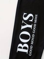 2pcs Boys GOOD MOOD Long Sleeve Sweatshirt & Sweatpants Set