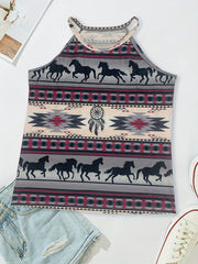  Southwestern Print Tank Top Round Neck Casual Slight Stretch
