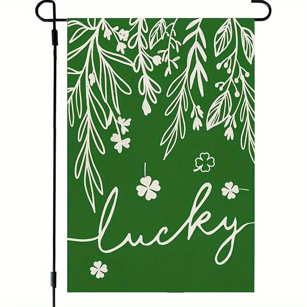 St Patrick's Garden Flag Double Sided Burlap Green Floral Shamrocks Clovers
