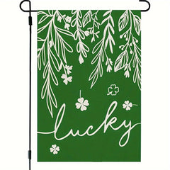 St Patrick's Garden Flag Double Sided Burlap Green Floral Shamrocks Clovers
