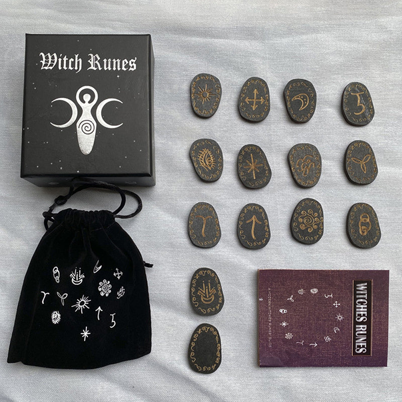 14pcs Wooden Runes Stone Set Engraved Rune Symbols for Divination