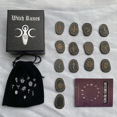 14pcs Wooden Runes Stone Set Engraved Rune Symbols for Divination
