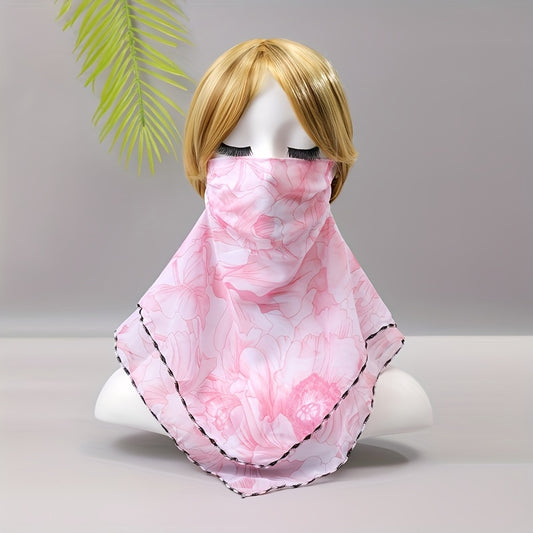 Flower Print Double Layer Veil Neck Gaiter Sunscreen Face Covering