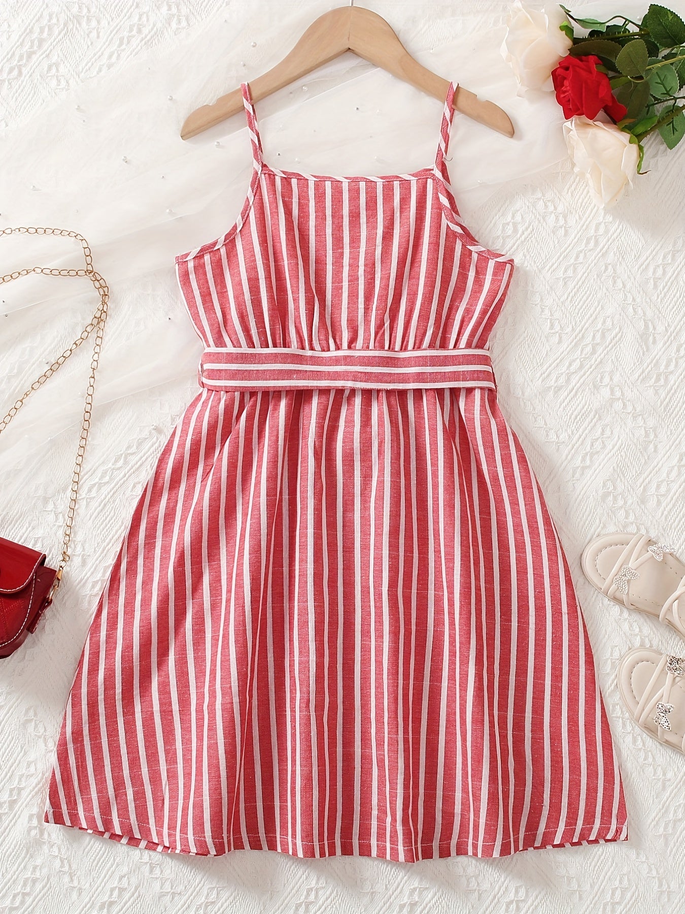 Girls Striped Sundress Spaghetti Strap Cami Dress For Party Vacation