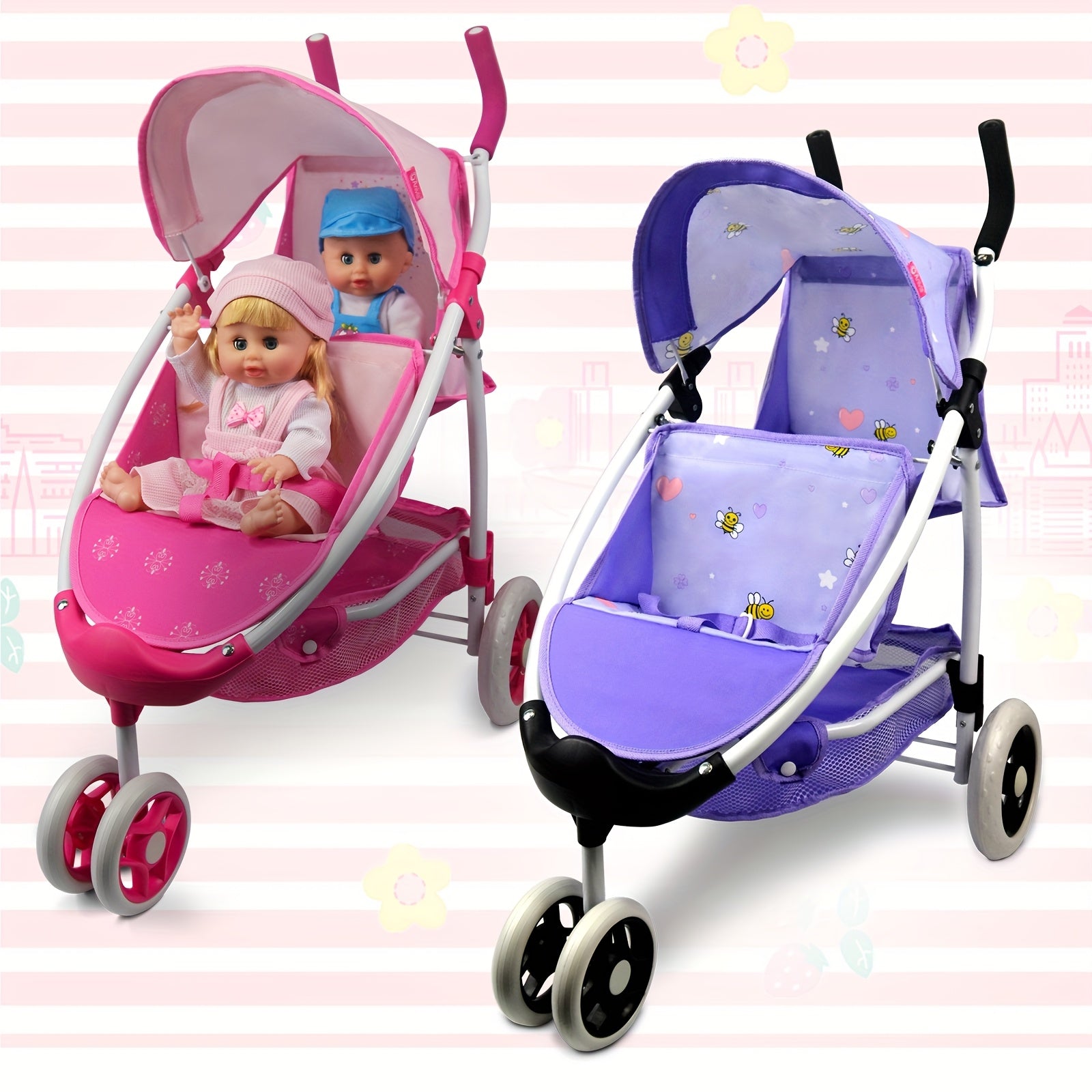 ANIVIA Twin Doll Stroller Pink & Purple