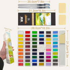 Watercolour Paint Set 58 Colors Half Pans Foldable Box Artists