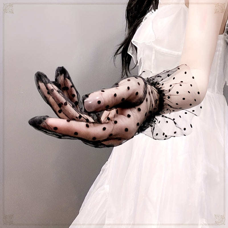 Polka Dot Ruffles Gloves French Style Short Gloves For Party Prom Wedding