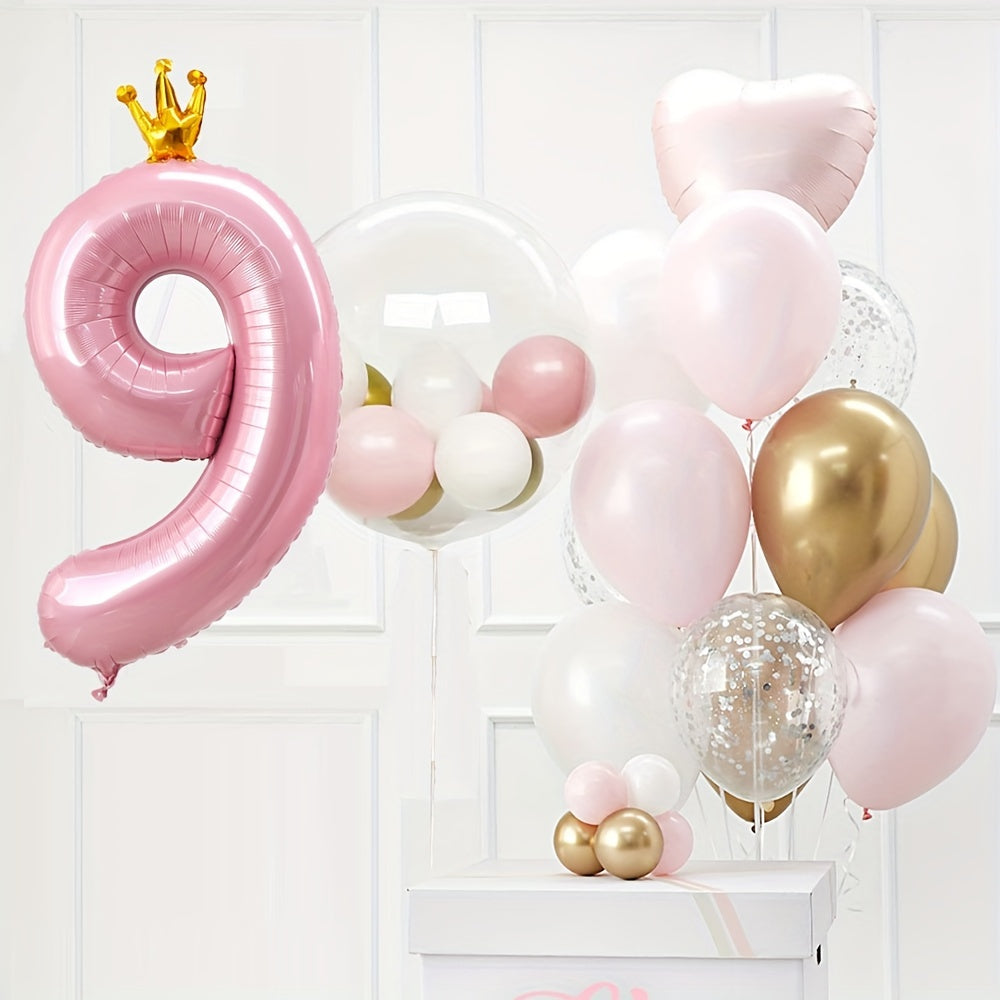 24pcs Crown Number Latex Balloon Set Birthday Party Decor Supplies