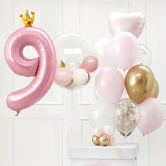 24pcs Crown Number Latex Balloon Set Birthday Party Decor Supplies