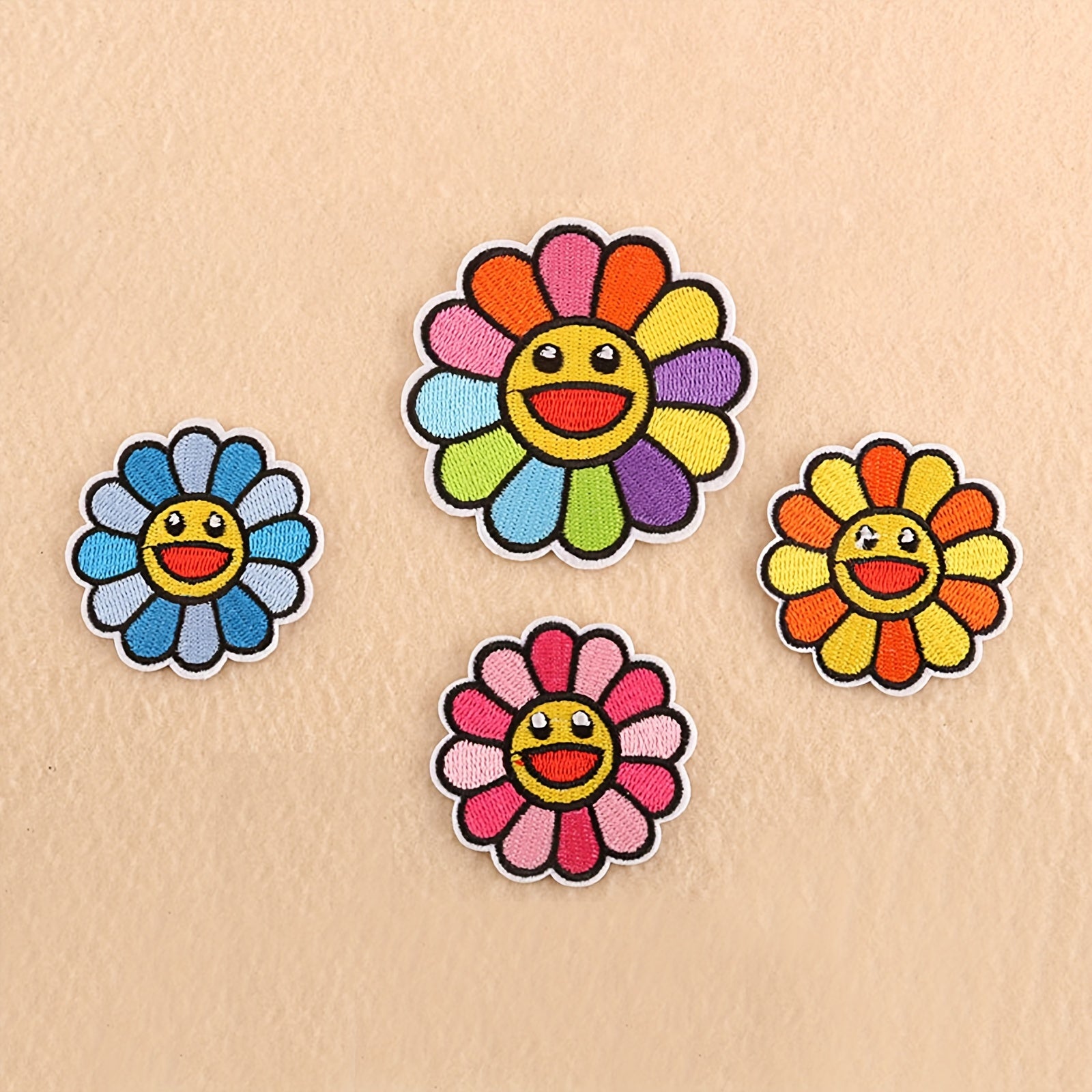 12pcs Smile Face Rainbow Sunflower Embroidered Patches