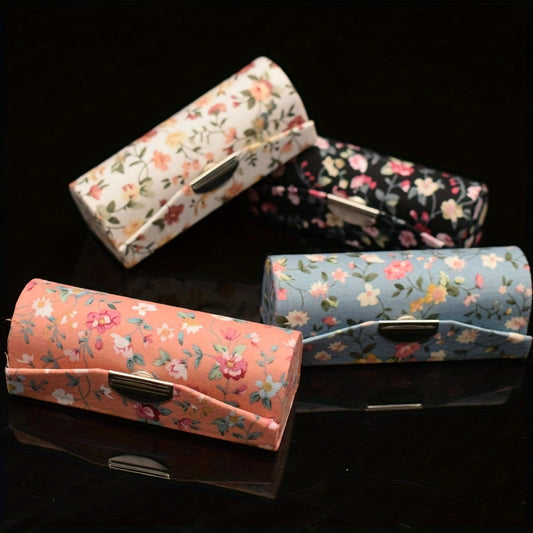 Chinese Vintage Jewelry Box Mirror Floral Pattern Lipstick Case Travel