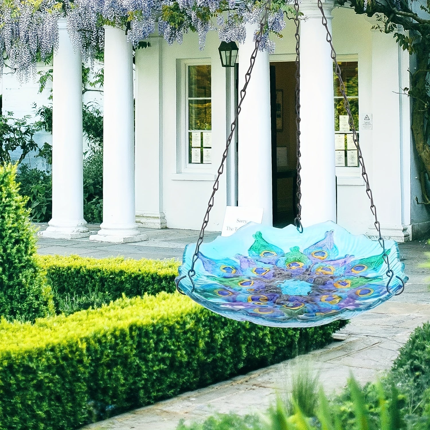 Glass Hanging Bird Bath for Outdoor Garden Decor Yard Hummingbird Fall Decor