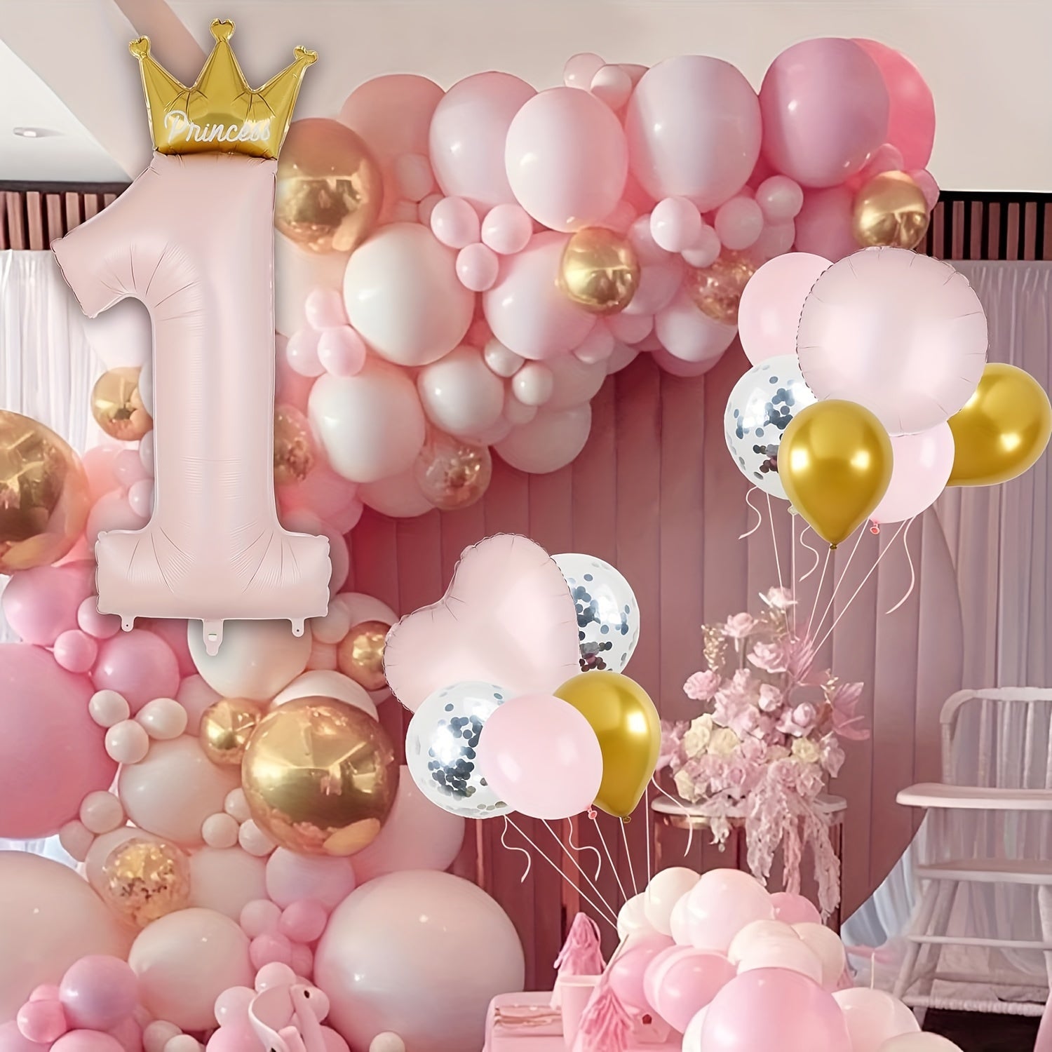 1st Birthday Decorations Number 1 Balloons Prince Princess Crown First Year