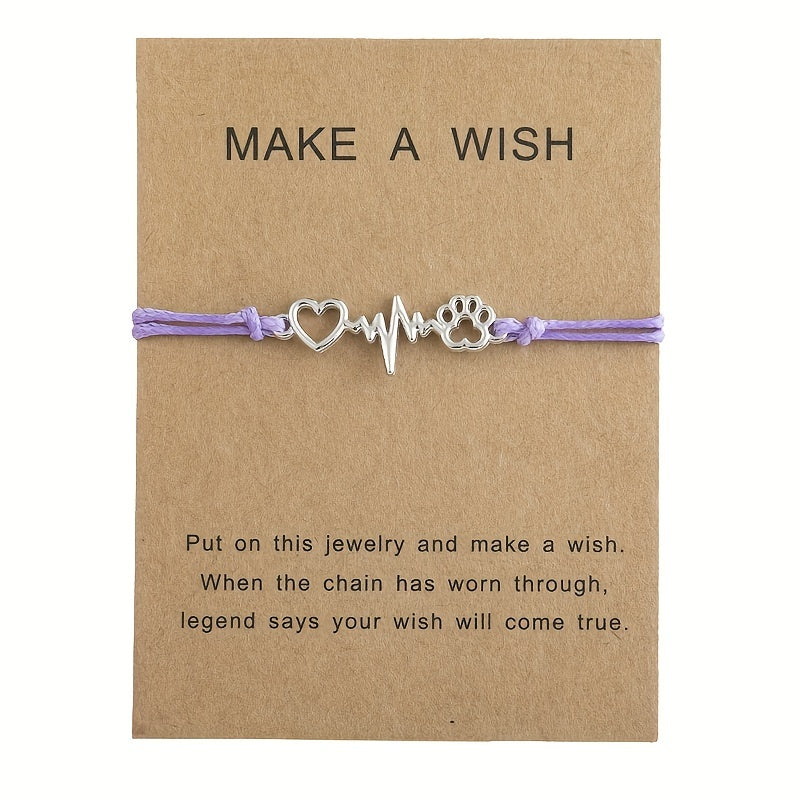 Dog Paw & Love Heart Bracelet Adjustable Rope Hand Jewelry