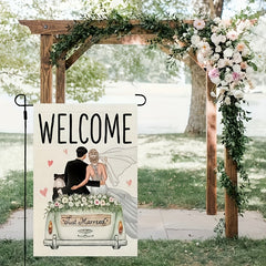 Wedding Decor Welcome Garden Flag Burlap Small Yard Flag