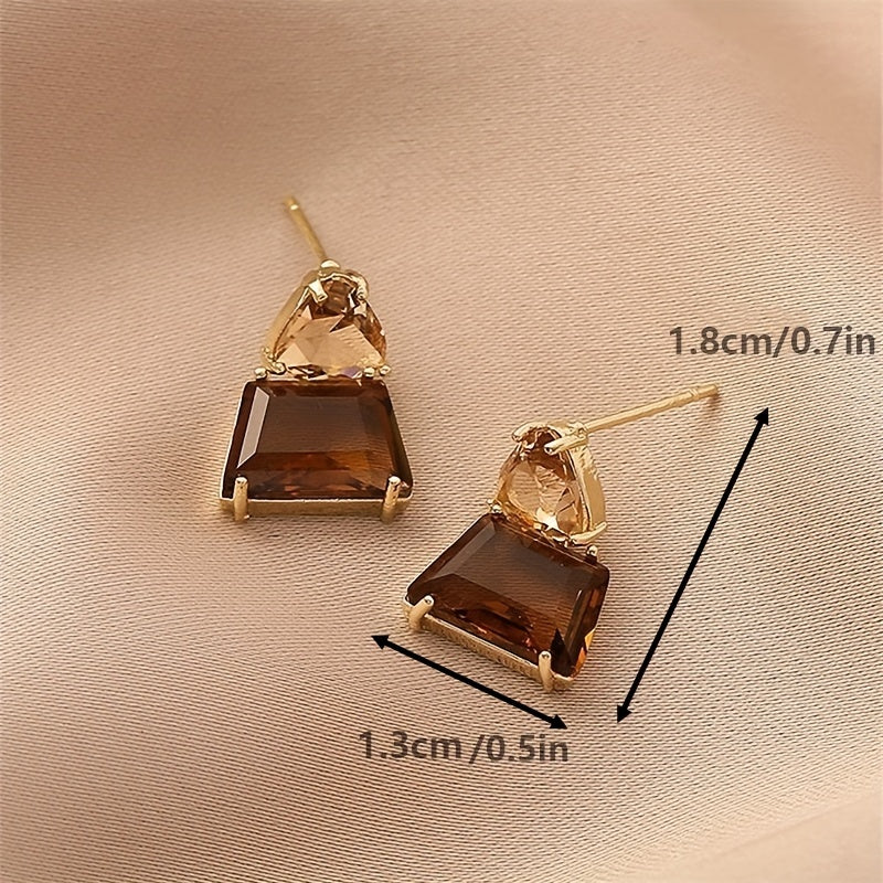 14k Plated Japanese & Brown Faux Crystal Earrings - Mother's Gift