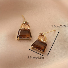 14k Plated Japanese & Brown Faux Crystal Earrings - Mother's Gift