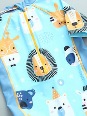Boys' Cartoon Animal Print Swimsuit Zip Up Short Sleeves