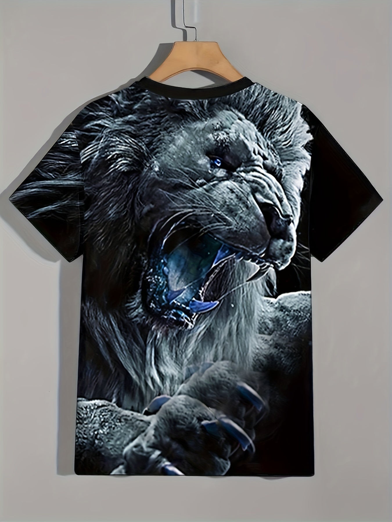 Men's Lion Pattern Sports T-shirt Stretch Round Neck Tee Shirt