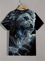 Men's Lion Pattern Sports T-shirt Stretch Round Neck Tee Shirt