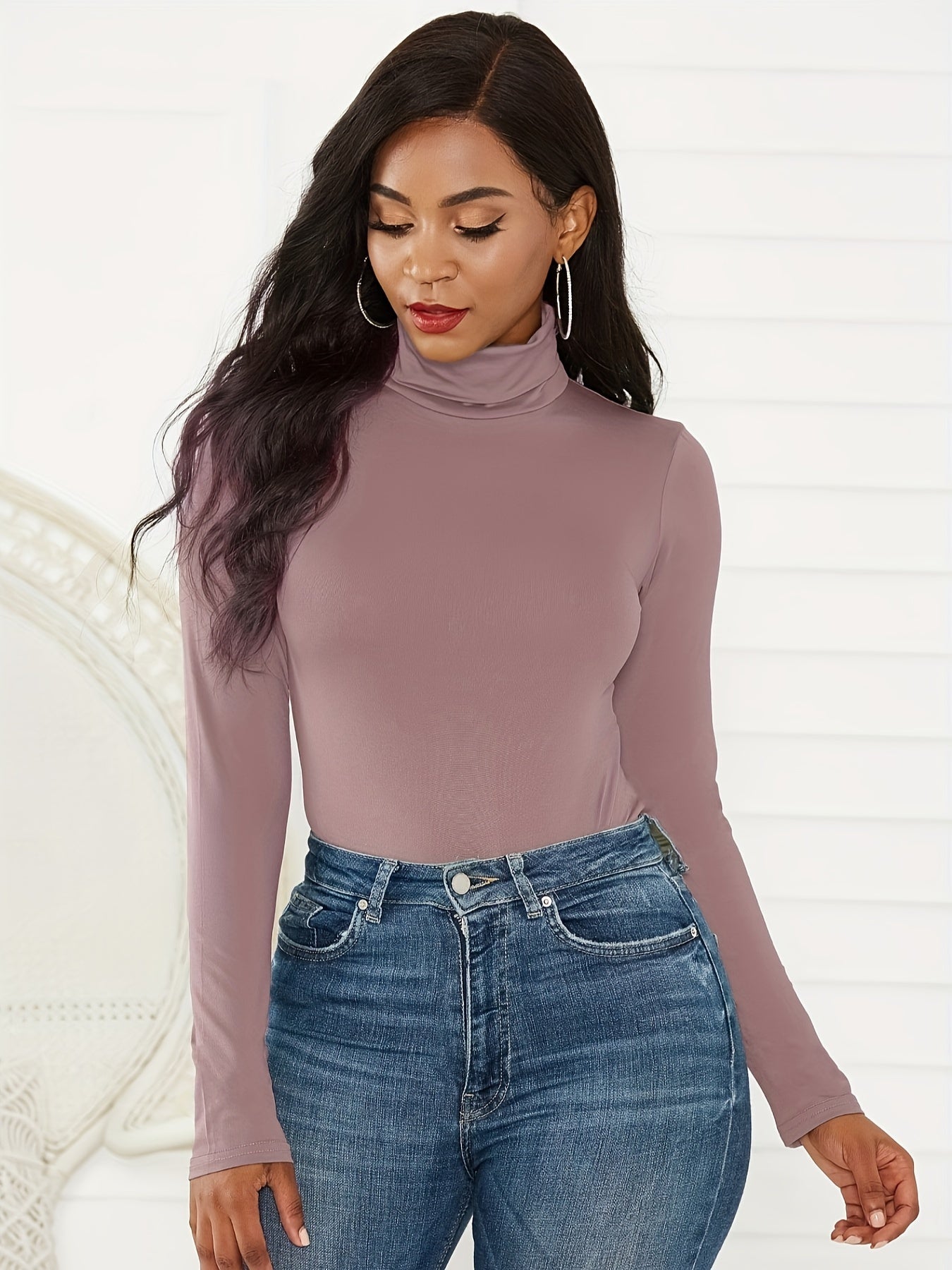 Mock Turtleneck Long Sleeve Bodysuit Women Sexy Lingerie Leotard