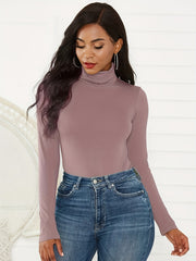 Mock Turtleneck Long Sleeve Bodysuit Women Sexy Lingerie Leotard