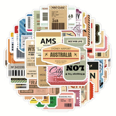 60pcs Retro Airplane Transportation Ticket Stickers Vinyl Self Adhesive Decals
