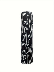  Graffiti Print Wide Leg Trousers