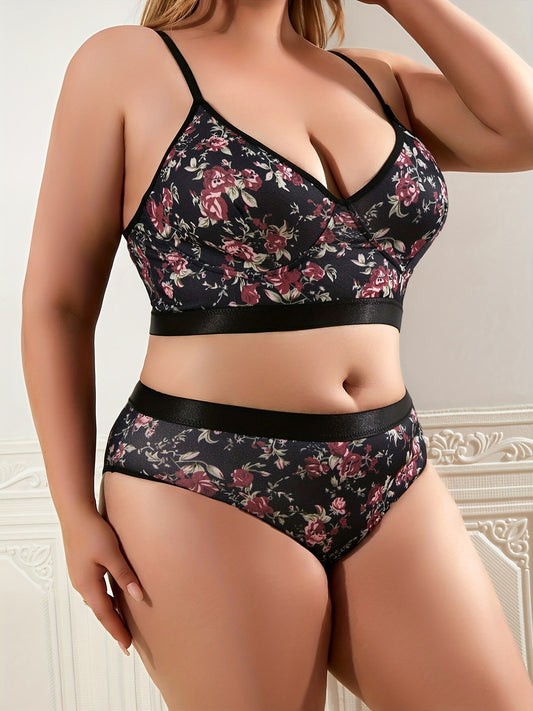  Floral Print Bra & Panty Set - High Stretch Lingerie