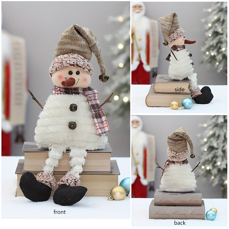 Sitting Snowman Decorative Doll with Pointed Hat for Christmas Tree