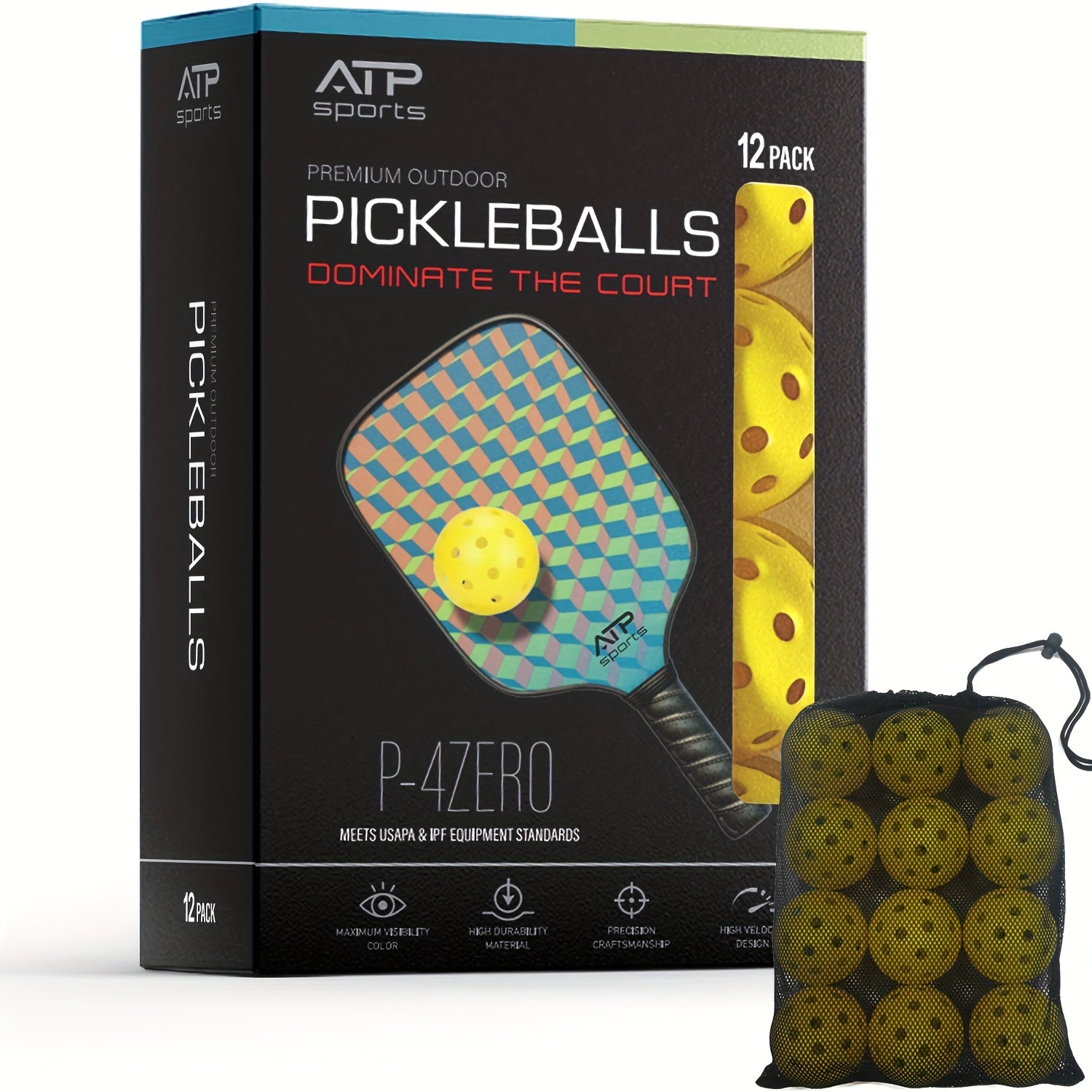 12pcs Pickleball Balls USAPA 40 Holes Pickle Balls w/ Mesh Bag
