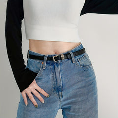 Thin Square Pin Buckle Belt Casual PU Leather Belt For Women