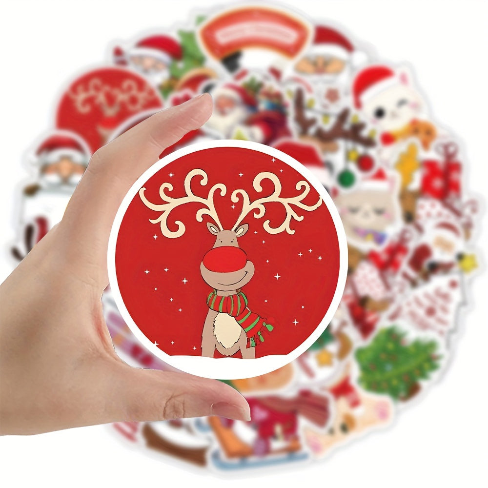 50-Pack Red Christmas Waterproof Stickers for Skateboards Bottles