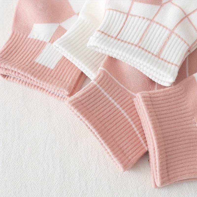 5 Pairs Striped & Plaid Socks & Lightweight Short Socks Women's Stockings