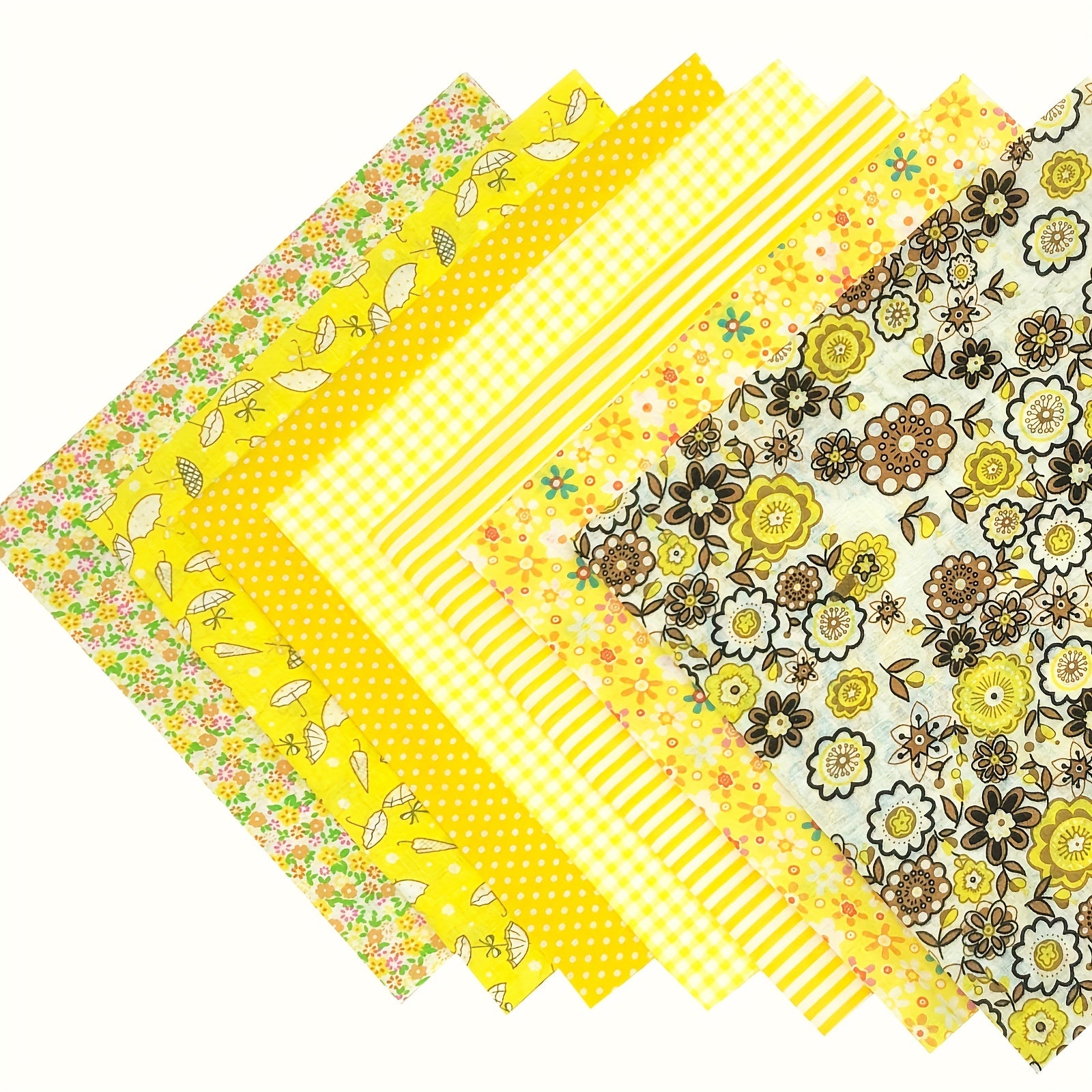 7pcs Yellow Floral Cotton Fabric Sewing Patterns Quarter Fabrics