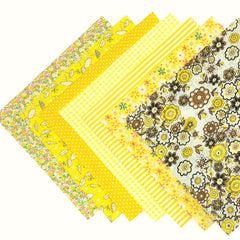 7pcs Yellow Floral Cotton Fabric Sewing Patterns Quarter Fabrics