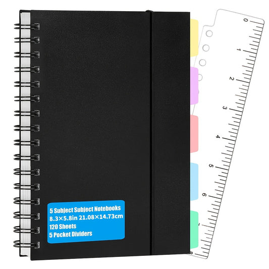 A5 Spiral Notebooks with 5 Colored Dividers - 240 Pages