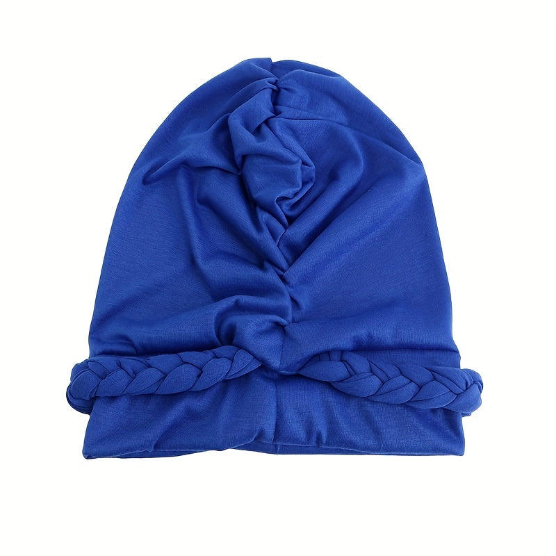 Classic Braid Cross Turban Hat Solid Head Wrap Stretchy Hijab Beanie Cap