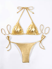 V Neck Bikini Set Backless Tie Side Swimsuit Women's Swimwear