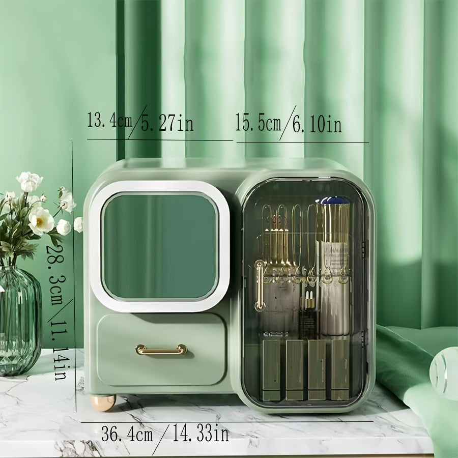 Makeup Organizer With Mirror Waterproof Dustproof Storage Rack